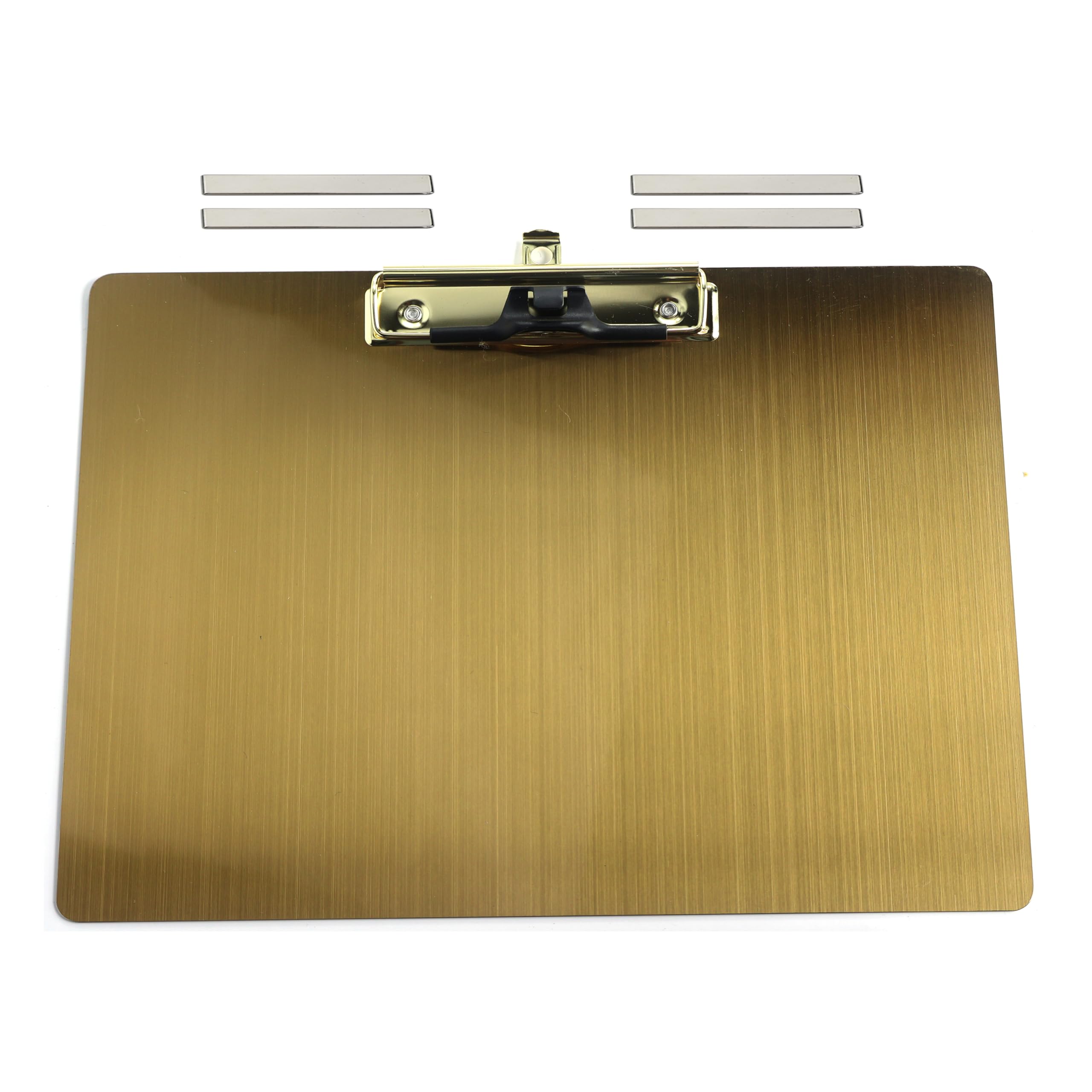Stainless Steel Magnetic Clipboards, Metal Clipboards with Flat 304 Clip, Black Boards for Refrigerator, Cooking Recipe Rails, Message Boards (Golden-A4 Landscape)