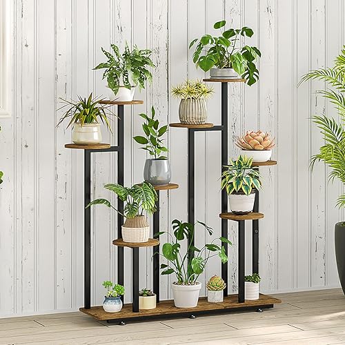 Miniatura 8 de INGIORDAR Soporte para plantas de interior de 6 niveles y 9 macetas múltiples para patio, jardín, balcón, sala de estar, esquina (6 niveles negro +