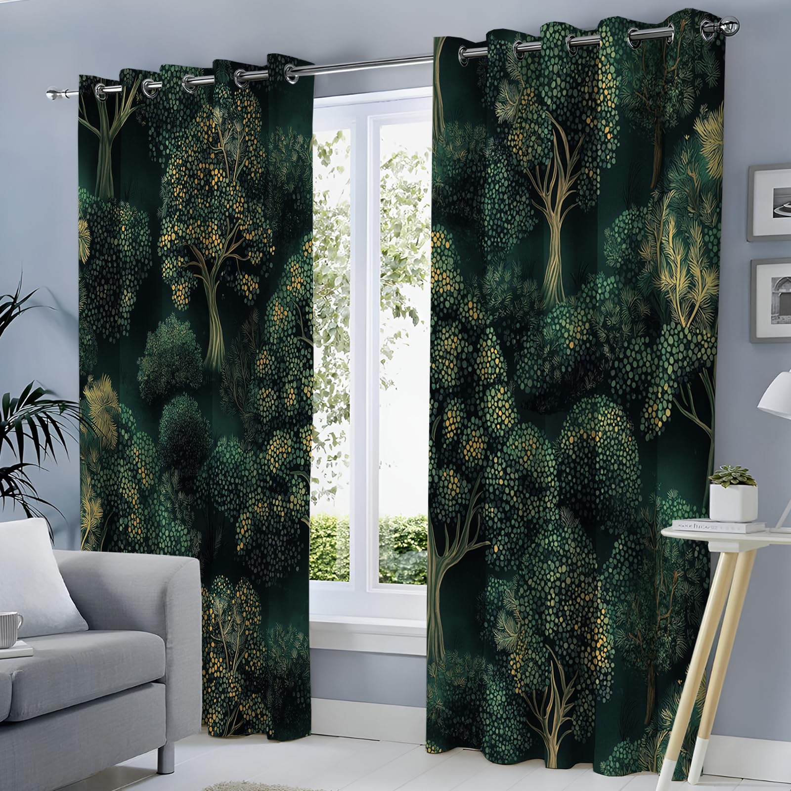 Rideaux de chambre adulte occultants émeraude ambiance forêt