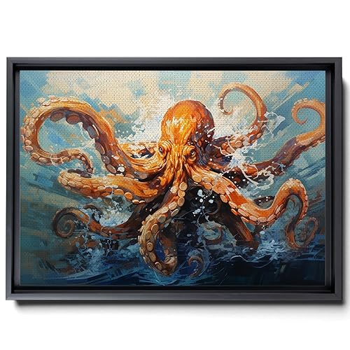 Nautical Print on Canvas for Wall Decor, Ocean Fish Manta Ray Canvas Wall Art, Beach Print for Wall Hang, Turquoise Coastal Pictures Wall Decor,