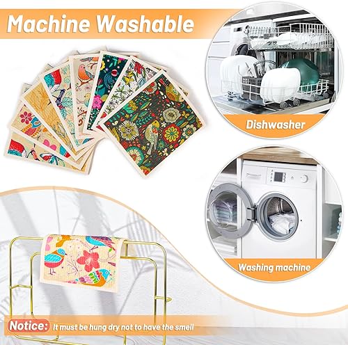 Miniatura 4 de Paquete de 8 paños de cocina suecos reutilizables y suaves para cocina, juego de paños de cocina absorbentes de esponja lavable, secado rápido,