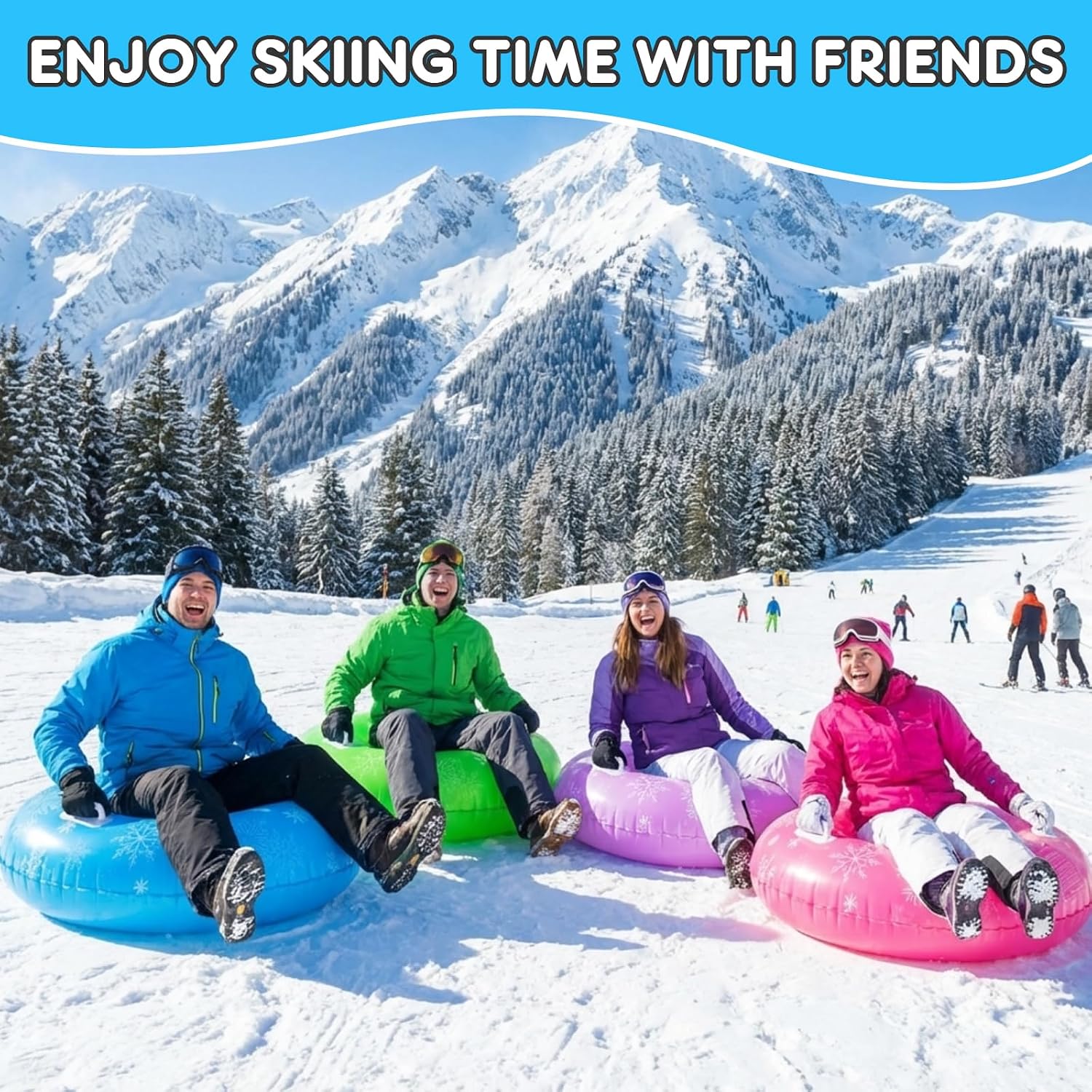 Shappy 4 Pcs Snow Tube 36 Inch Inflatable Snow Sleds Heavy Duty Sleds Adults for Winter Outdoor Sports Toboggan with Handles Thickened Bottom