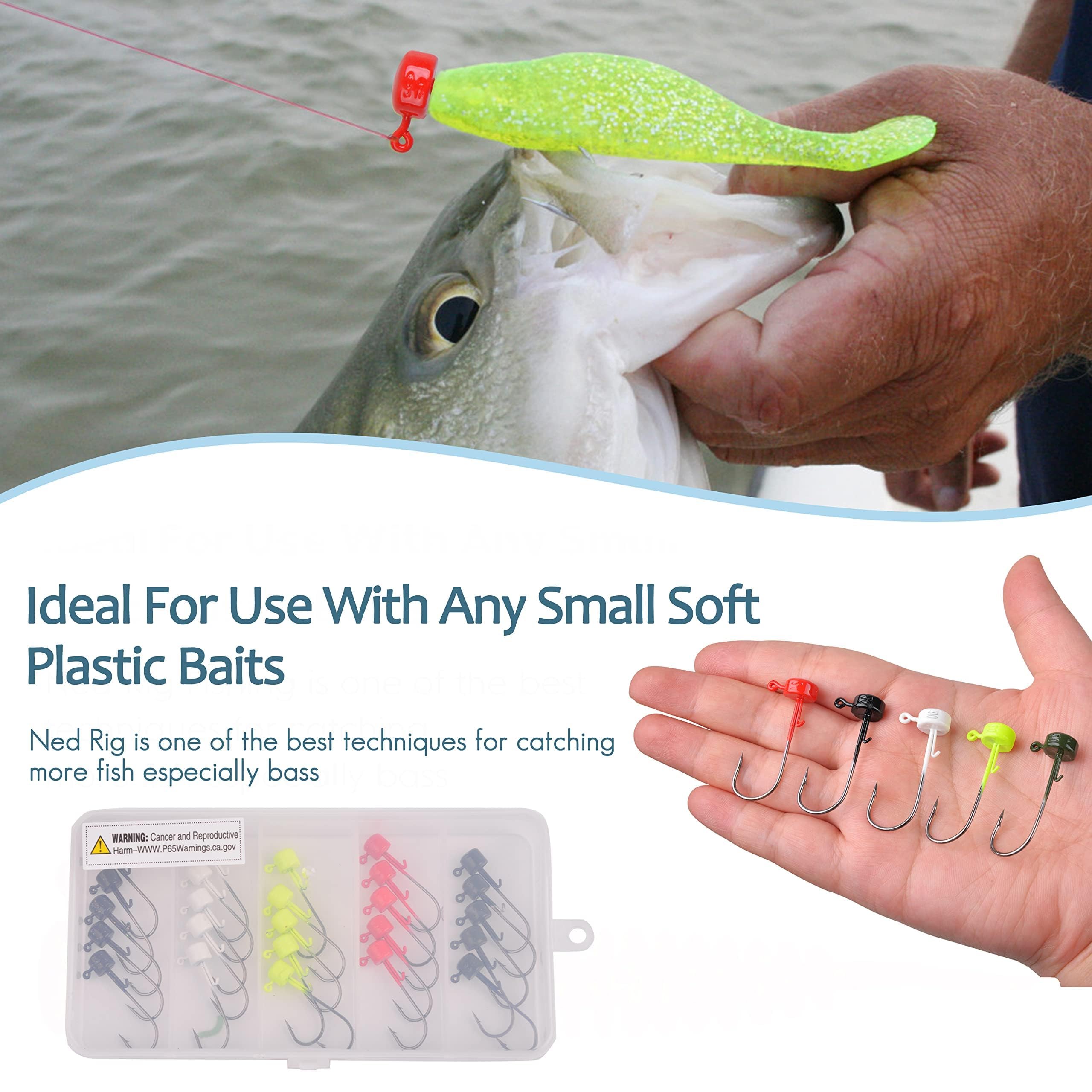 Ned Rig Jig Heads Kit - 25 Pieces, Mushroom Head Hooks For Soft Baits, 1/6, 1/8, 1/10 Oz For Bass & Crappie Fishing
