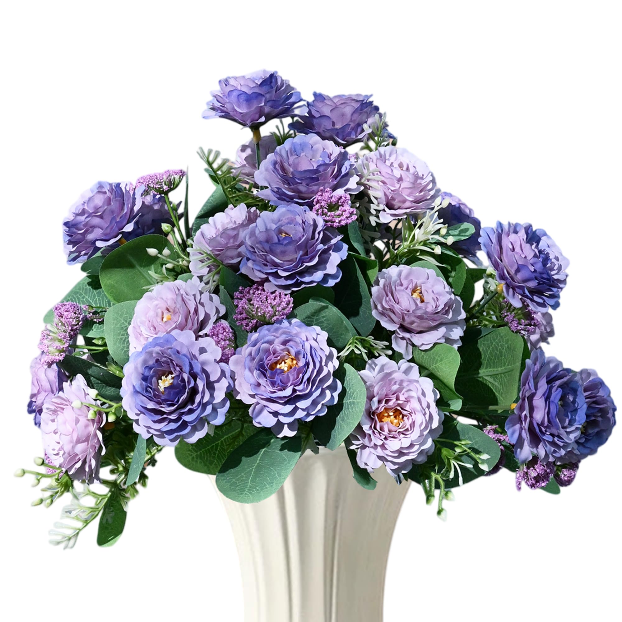 Muted Beauty, Artificial Flowers for home decoration, fake faux silk flower that look real for home decor,living room,bedroom, wedding, gift for housewarming - 4 bundles / 28 blooms, no vase (Purple)