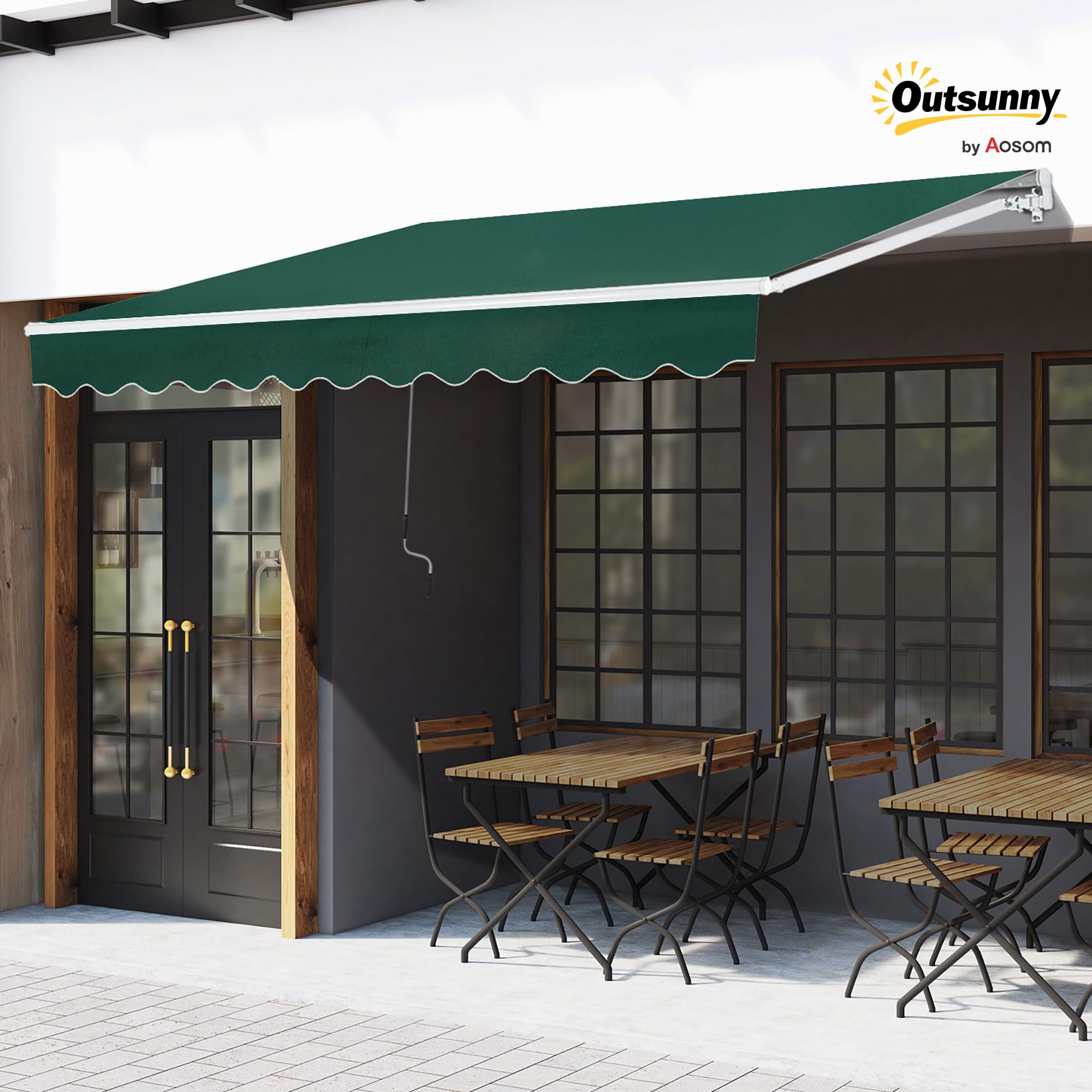 Outsunny Tenda da Sole 3x2 m con Braccio Avvolgibile, Tenda Parasole da Esterno a Manovella in Alluminio e Tessuto Poliestere, Protezione UV, Verde