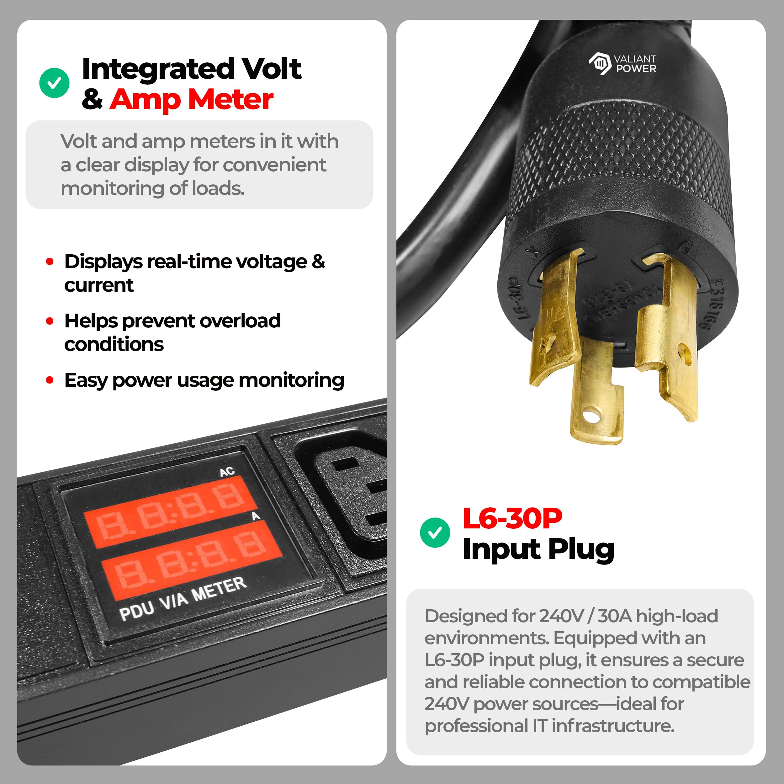 VALIANT POWER Rackmount PDU, 240v 30amp L6-30p Crypto Mining PDU :  Amazon.ae: Musical Instruments