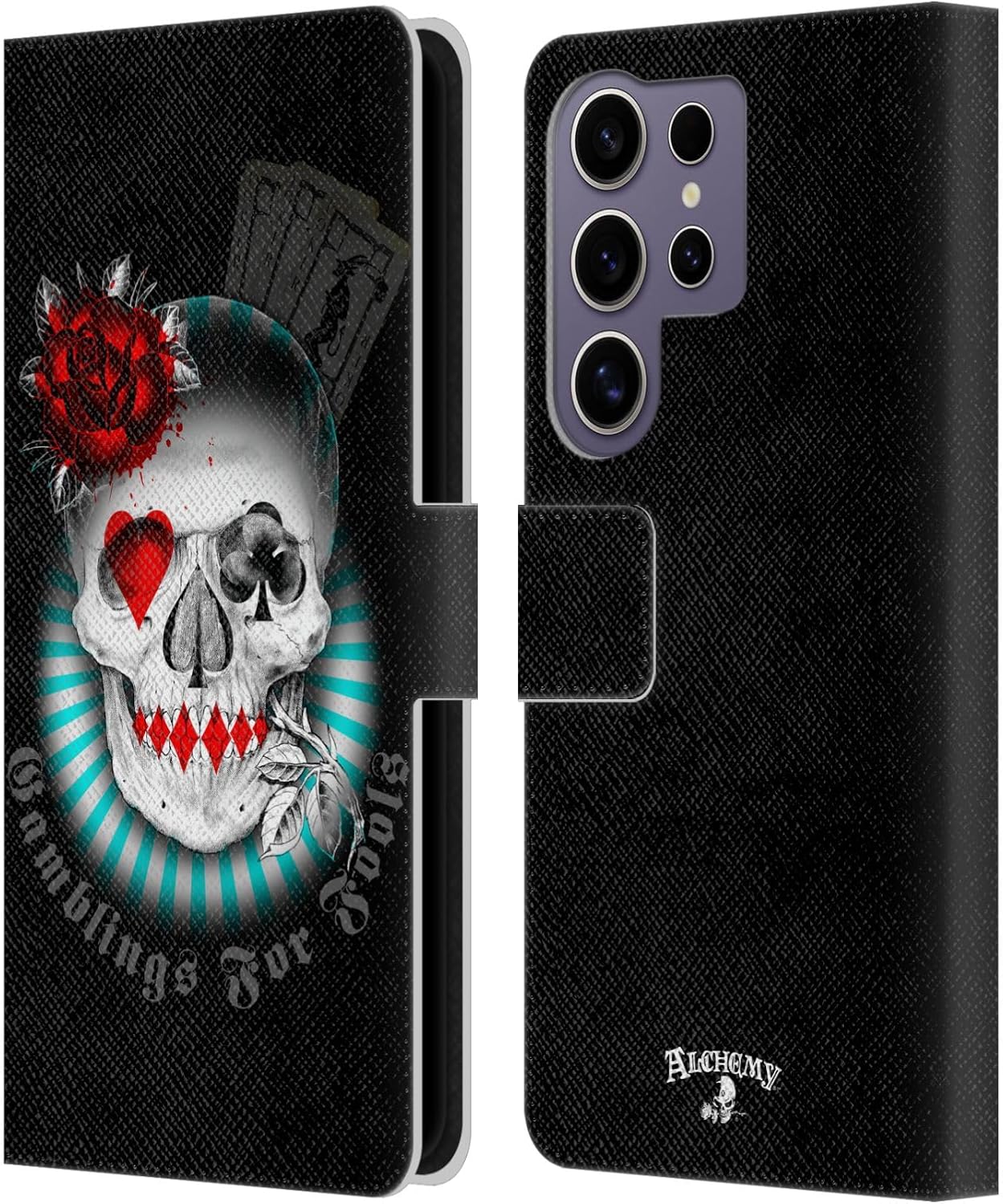 Head Case Designs Officially Licensed Alchemy Gothic Aces of Anarchy Skull and Cards Leather Wallet Case Compatible with Samsung Galaxy S25 Ultra