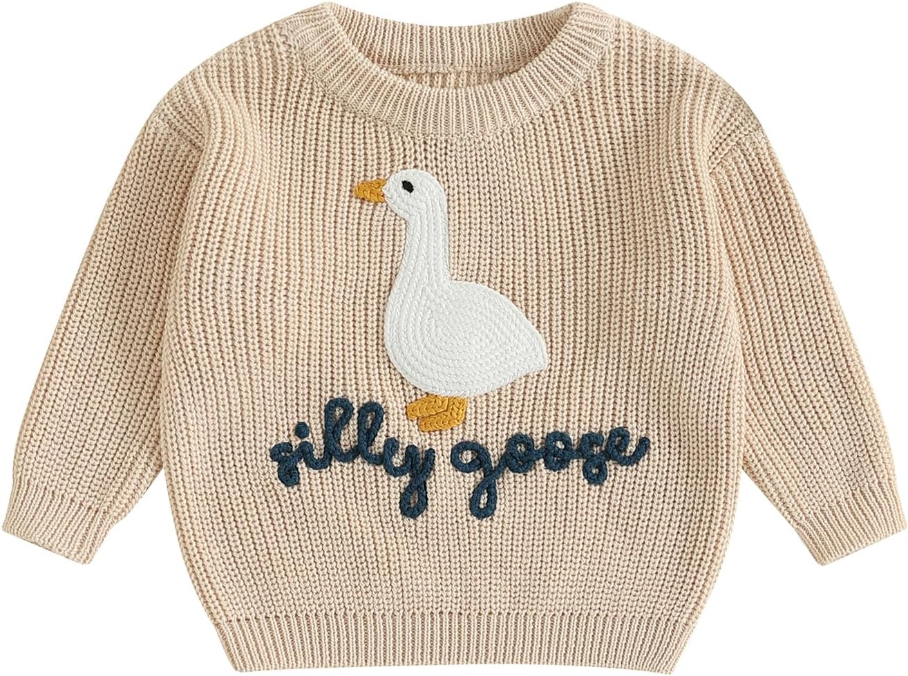 Toddler Baby Boy Girl Goose Sweater Silly Goose Embroidery Knit Sweater Crewneck Sweatshirt Fall Winter Clothes