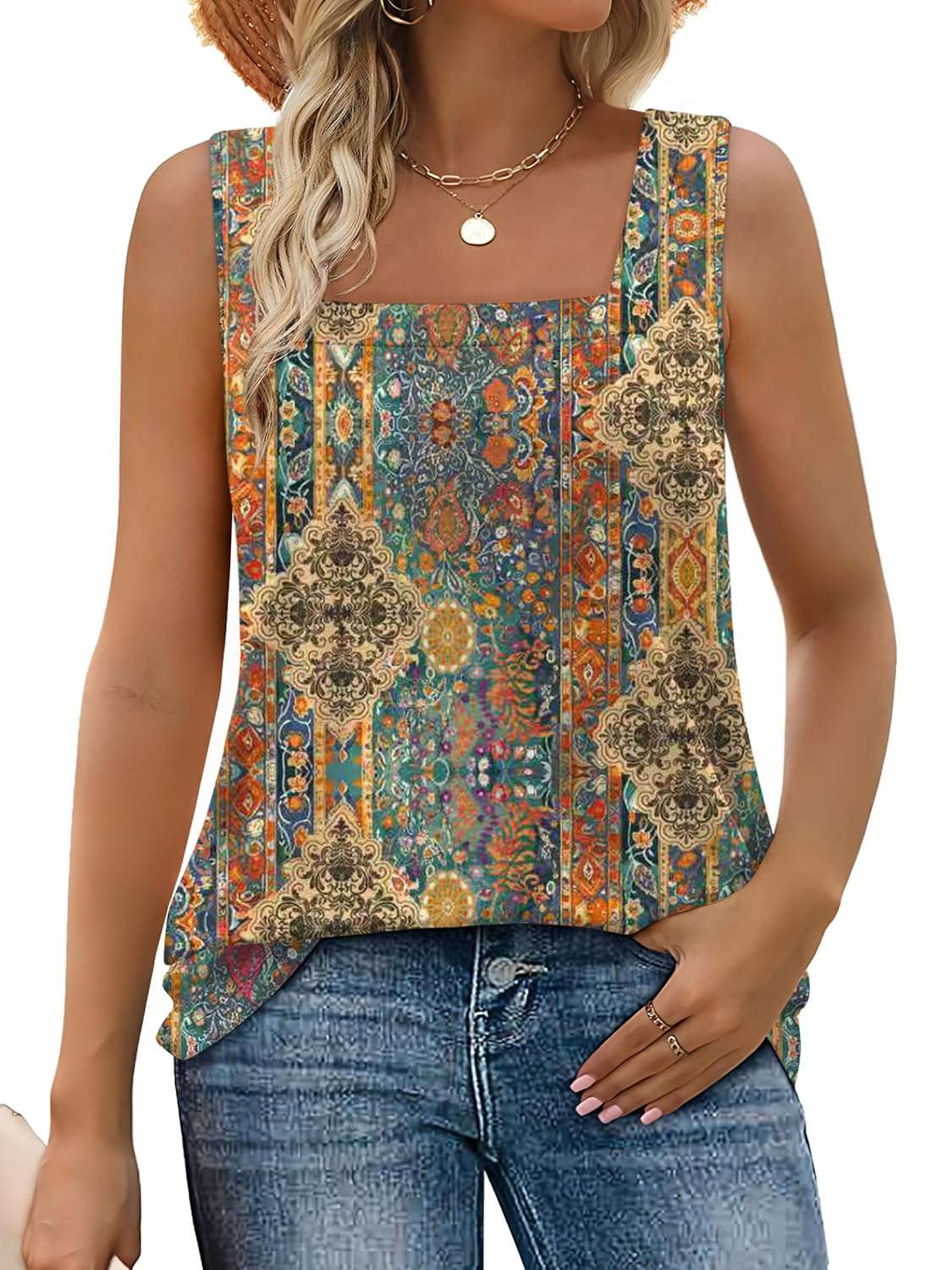 WIHOLL Womens Square Neck Tank Top