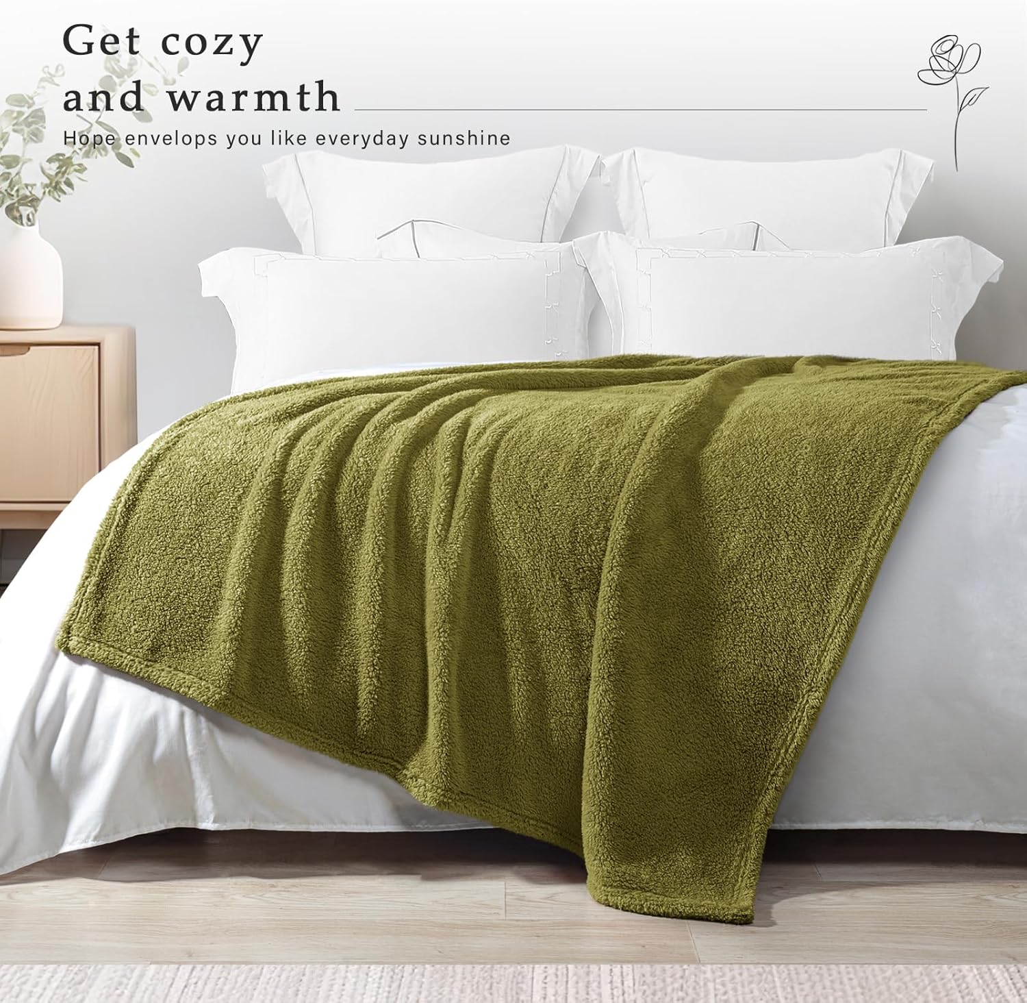 Exclusivo Mezcla Soft Fleece Throw Blanket for Couch, Super Soft Velvet Plush Fleece Blankets, Fuzzy Cozy and Warm for Winter, 50x60 Inches, Olive Green - Image 2