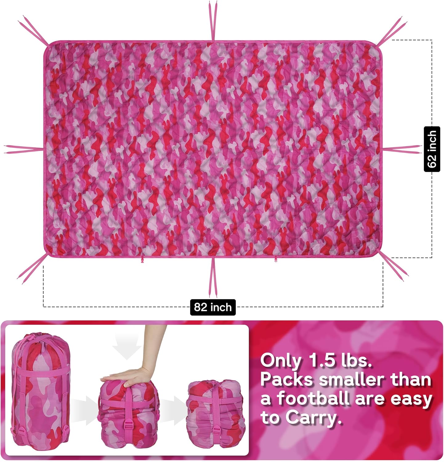 Mirzoyan Woobie Blanket, Military Poncho Liner Camo Insulated Camping Woobie Blanket for Outdoor Hiking (Pink with Zipper)