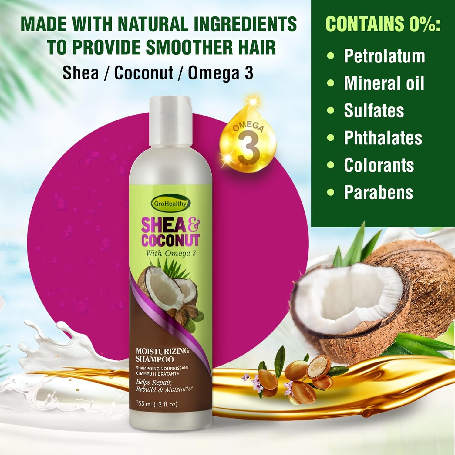 Gro Healthy Grohealthy Shea & Coconut Moisturizing Shampoo 12 Oz
