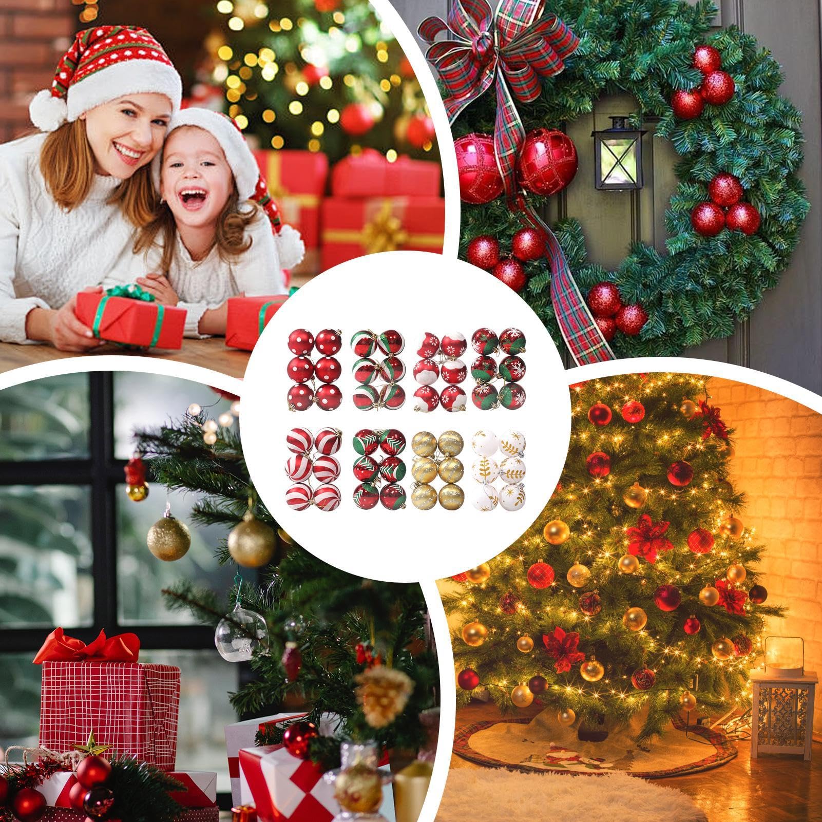 Bolas de Navidad, 48 bolas decorativas de Navidad pintadas