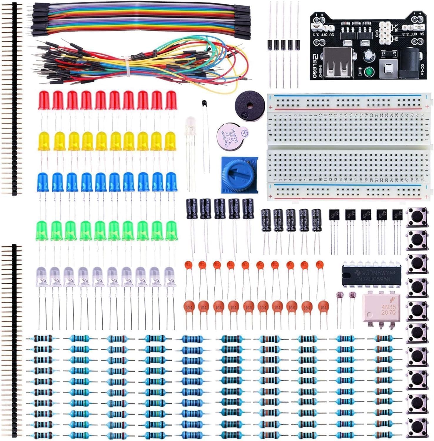 ELEGOO Electronic Fun Kit Bundle with Breadboard Cable Resistor, Capacitor, LED, Potentiometer total 235 Items for Arduino ELEGOO Electronic Fun Kit Bundle with Breadboard Cable Resistor, Capacitor, LED, Potentiometer total 235 Items for Arduino