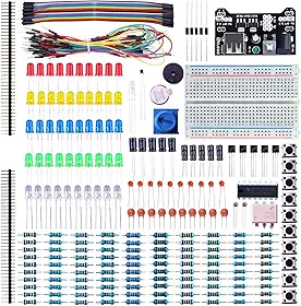 ELEGOO Kit eletrônico divertido com cabo resistor de tábua de ensaio, capacitor, LED, potenciômetro total de 235 itens para Arduino