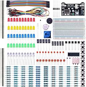 ELEGOO Kit eletrônico divertido com cabo resistor de tábua de ensaio, capacitor, LED, potenciômetro total de 235 itens para Arduino