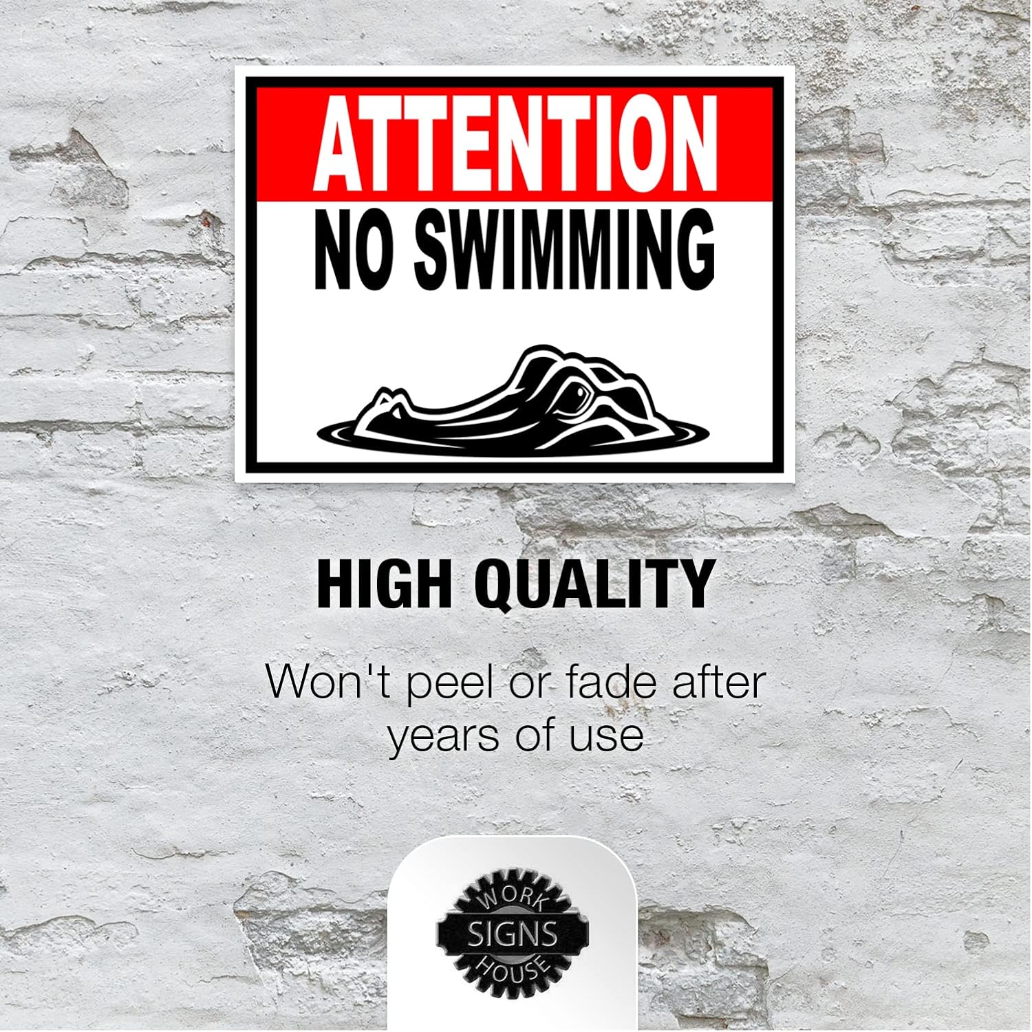 ATTENTION NO SWIMMING ALLIGATOR red black - Double Sided Yard Sign ROAD SIGN with Stand