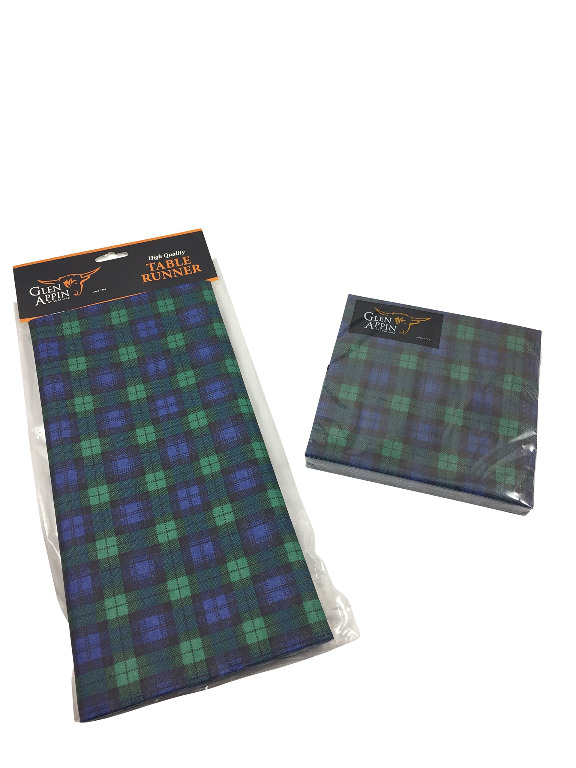 Glen Appin of Scotland Scottish Tartan Table Runner and Napkins Set Royal Stewart and Black Watch New (Black Watch)