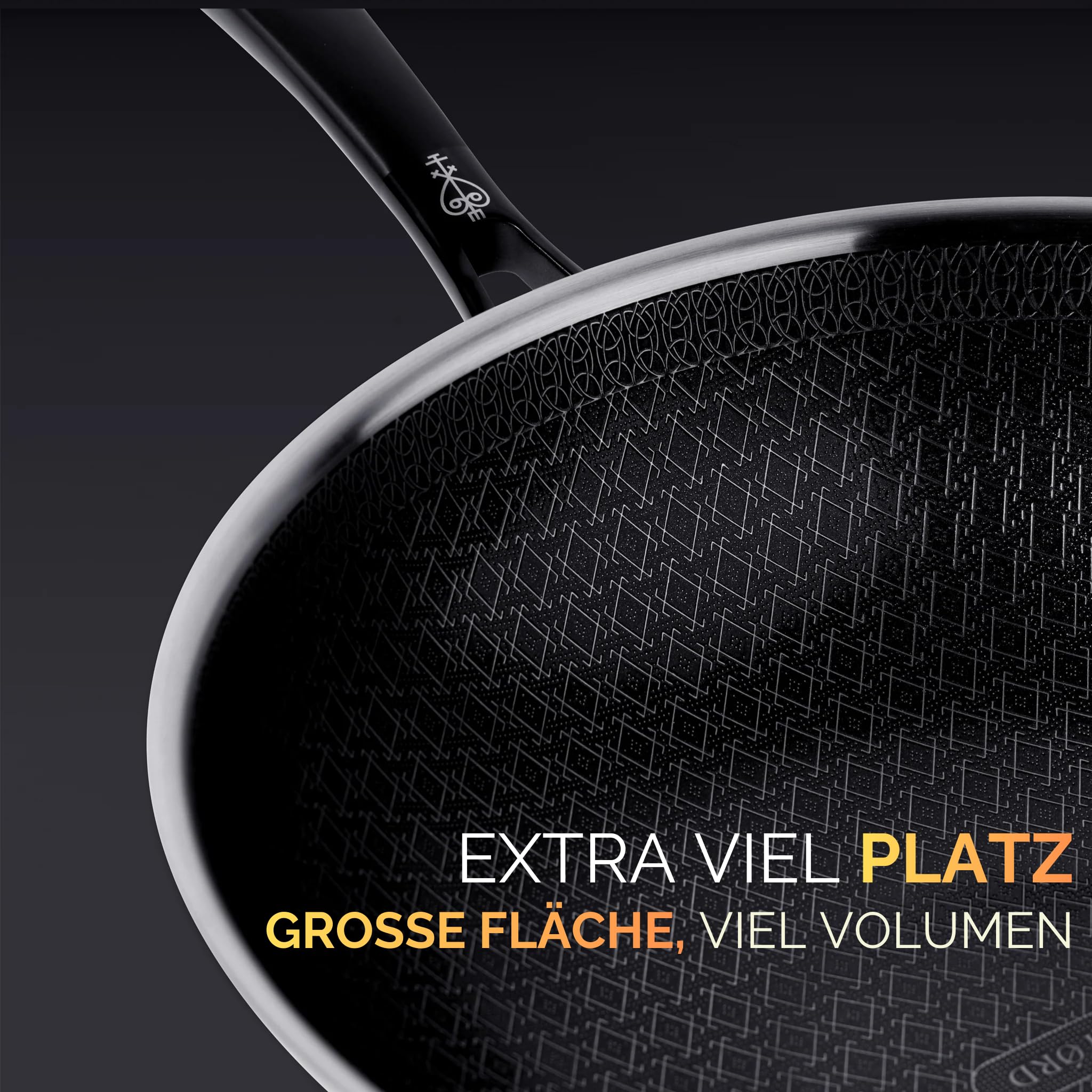 NYORD Wokpfanne [TESTSIEGER] | Antihaft Pfanne 30cm 5,5L | Hybrid Keramikbeschichtung Edelstahl Wok PFOA frei | Kratzfest Spülmaschinenfest Wabenpfanne | Wok Induktion Gas Ceran Pfanne mit Deckel