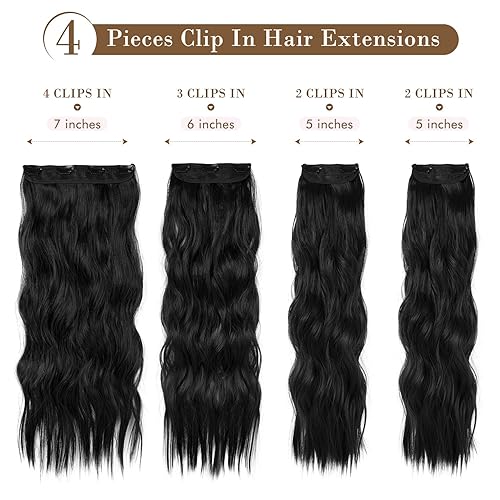 Miniatura 2 de REECHO Extensiones de cabello, 4 piezas de extensiones de cabello con clip HE001, extensiones de cabello sintéticas naturales suaves para mujeres,