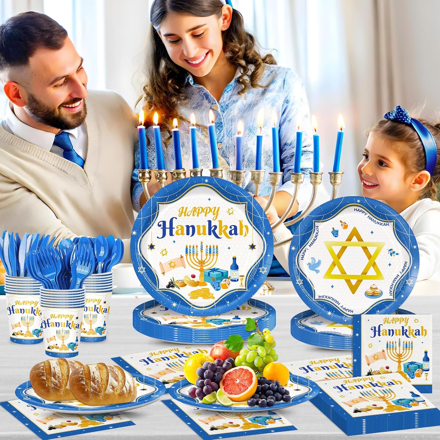 168pcs Hanukkah Party Supplies Plates Napkins Disposable Paper Cups Tableware Set for Jewish Hanukkah Party Decorations Serve 24