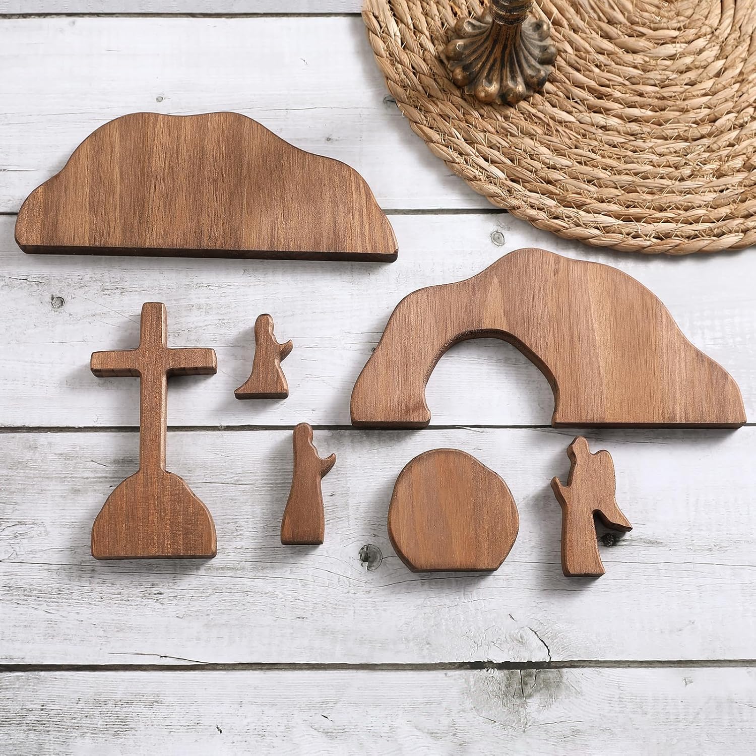Yumiio 7PCS Empty Tomb Easter Scene and Cross Decoration, Wooden Easter Resurrection Scene Cross Jesus Tomb for Home Shelf Mantel Fireplace Table Windowsill Decor thumbnail