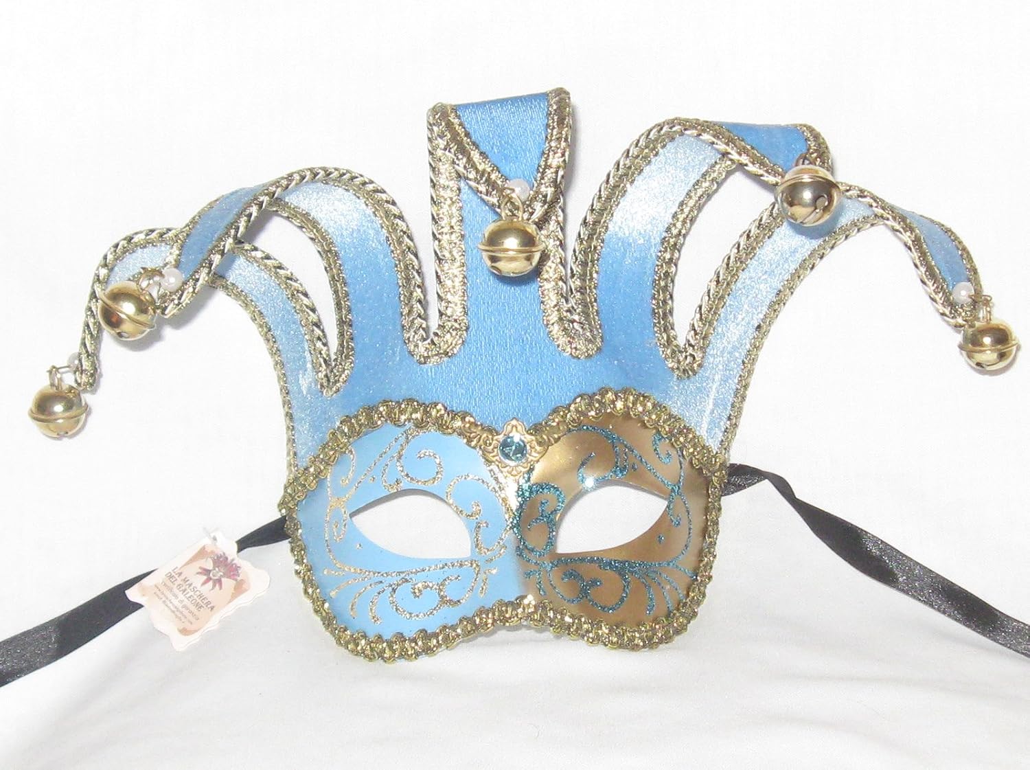 Light Blue Colombina Jolly Stoffa Venetian Masquerade Mask