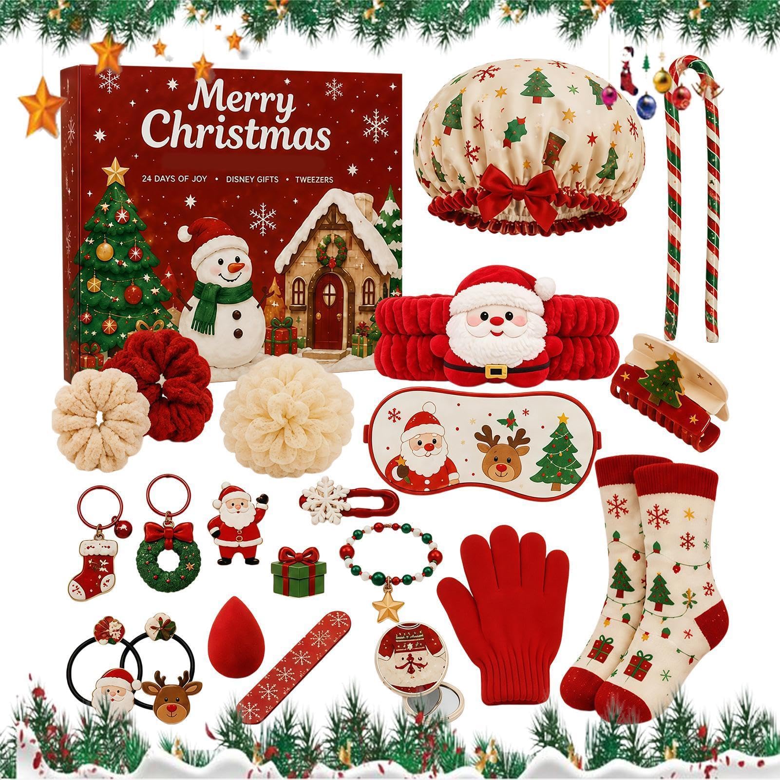 Calendario di Natale Conto Alla Rovescia Bracciali Per Capelli | Set per conto alla rovescia di Natale per bambine, 24 giorni, per bambini, ragazze, amici, feste, riunioni di famiglia