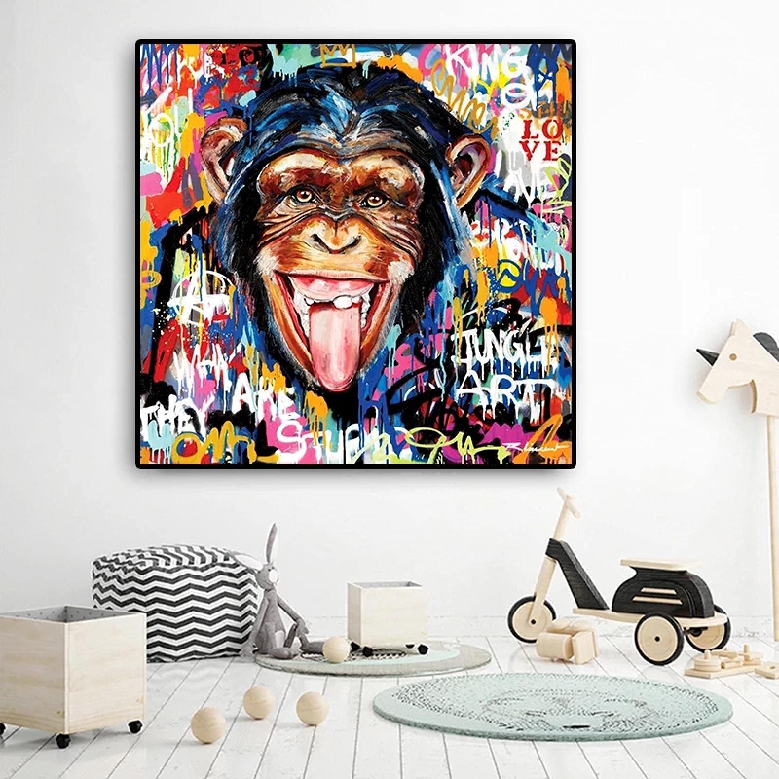 TOMOYA原画100×100cm スプレーアート/チンパンジー抽象肖像画一点物 Amazon.co.jp: グラフィティストリートアート抽象かわいい猿
