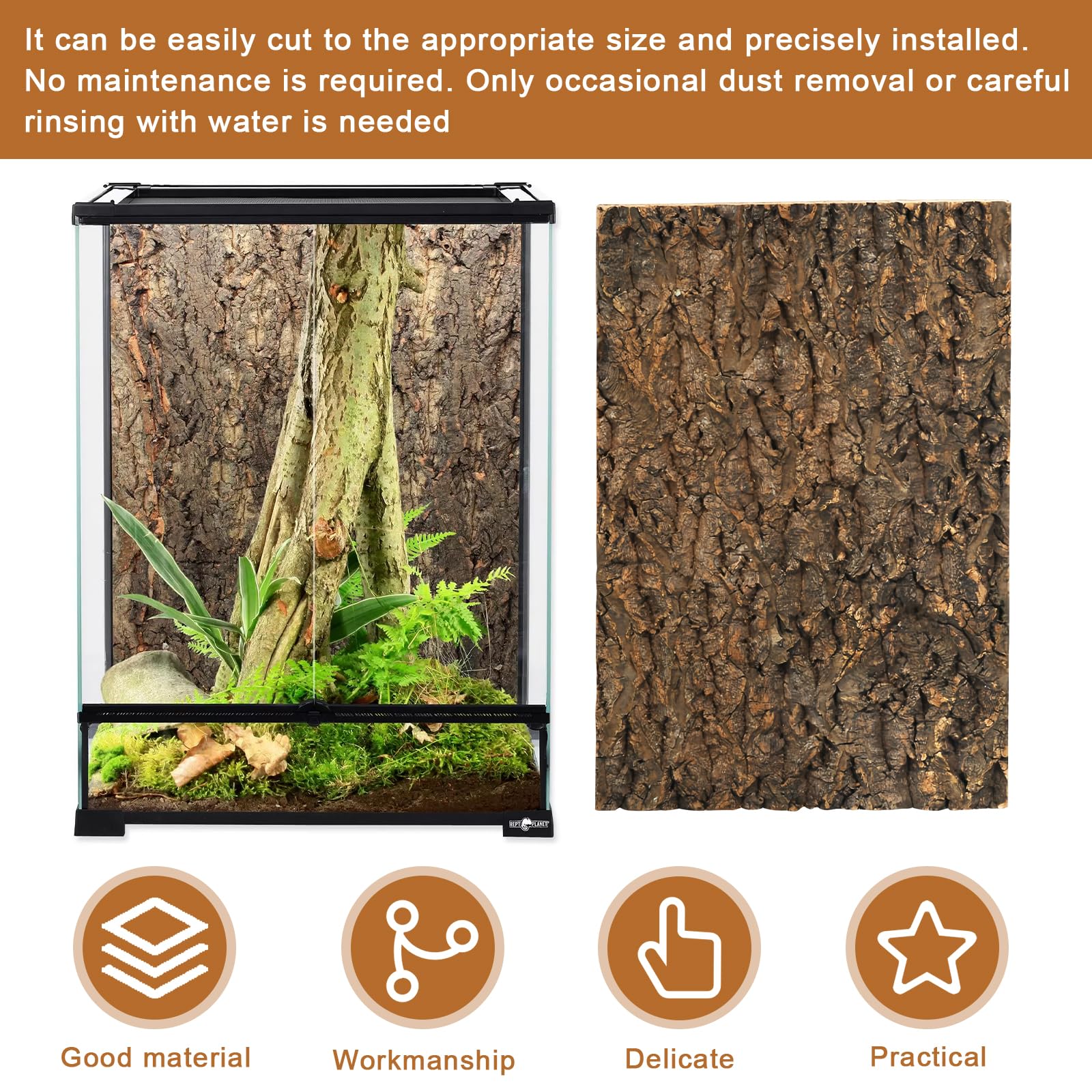 Fond d'écorce de liège pour Terrarium : 2 pièces d'écorce d'aspect Naturel, écorce de liège pour Terrarium, Aspect écorce d'arbre Naturel, liège Noir 100% Naturel, Fond de Carreaux de liège