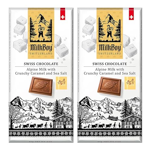 Vista 9 de Milkboy Swiss Milk Chocolates - Barras de chocolate con leche alpina con sal marina de caramelo crujiente, sin gluten, sin OMG, todo natural
