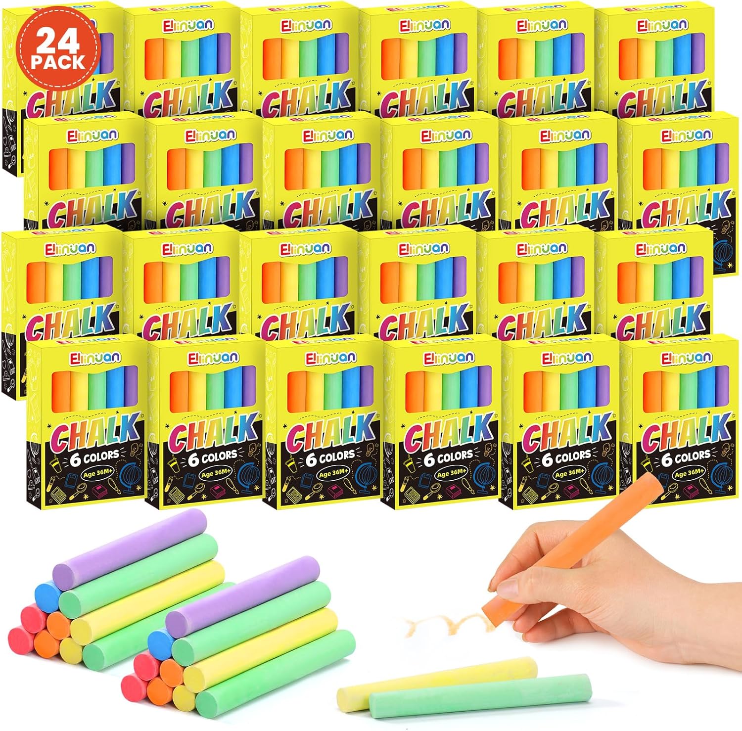 Ellinjan 288 Count Chalk Set for Kids, Non-Toxic Mini Chalk Bulk for Chalkboard, Back to School Supplies, Goody Bag Fillers, Classroom Prizes Gifts for Boys Girls, Easter Basket Stuffers (24 Boxes)