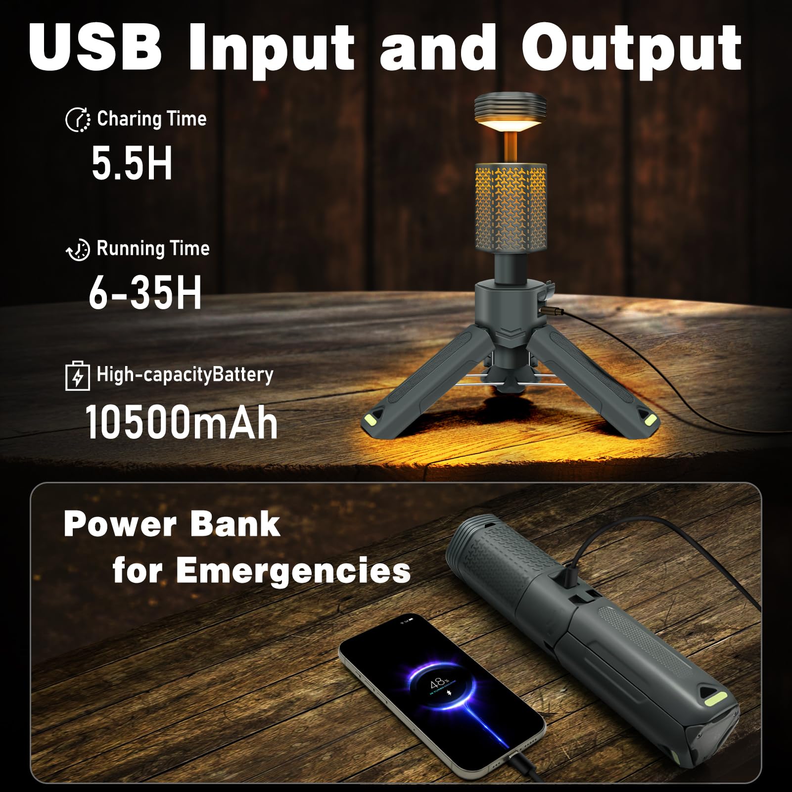 IPX7/IPX5 LED Outdoor Campinglampe Aufladbar, Maximal 35 Stunden Laufzeitc, 10500mAh Einziehbare Campinglicht mit Farbtemperatur Einstellbar, Taschenlampe für Camping Wandern Angeln Notfall