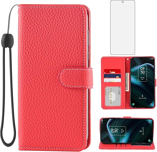 Asuwish Funda de teléfono para TCL Stylus 5G 2022 con protector de pantalla de vidrio templado y patrón de lichi funda de cartera, soporte de ranura Asuwish Funda de teléfono para TCL Stylus 5G 2022 con protector de pantalla de vidrio templado y patrón de lichi funda de cartera, soporte de ranura