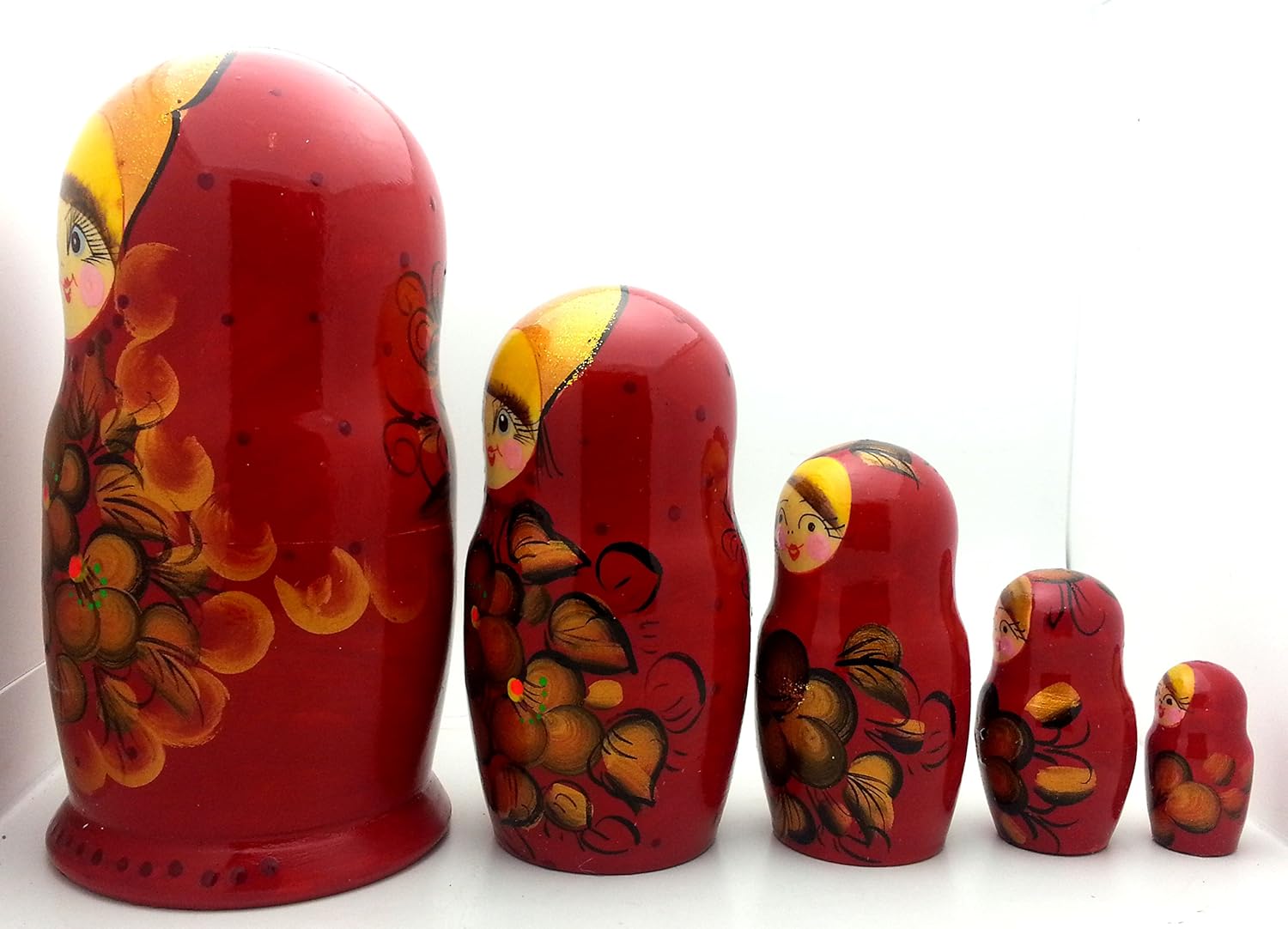 Red with Gold Russian Nesting Doll Matryoshka Hand Painted Nesting Doll Set of 5 / Traditional 7 inch Tall