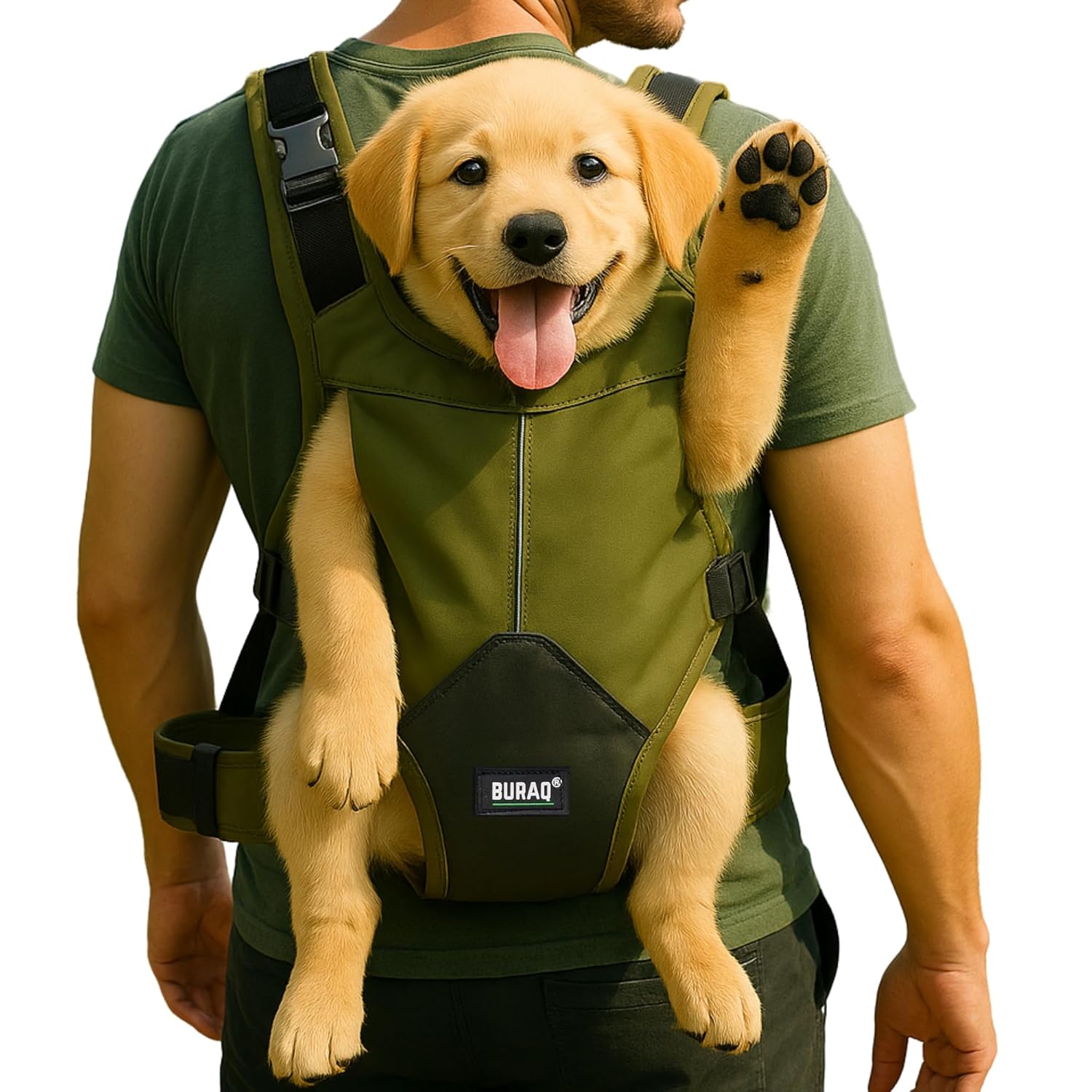 Buraq Pup Explorer Head-Out Dog Carrier Backpack, Adjustable Front & Back Head-Out Feature with Wide Straps & Hip Belt Support, Travelling Pet Bag for Small Breed Puppies (Green, M)