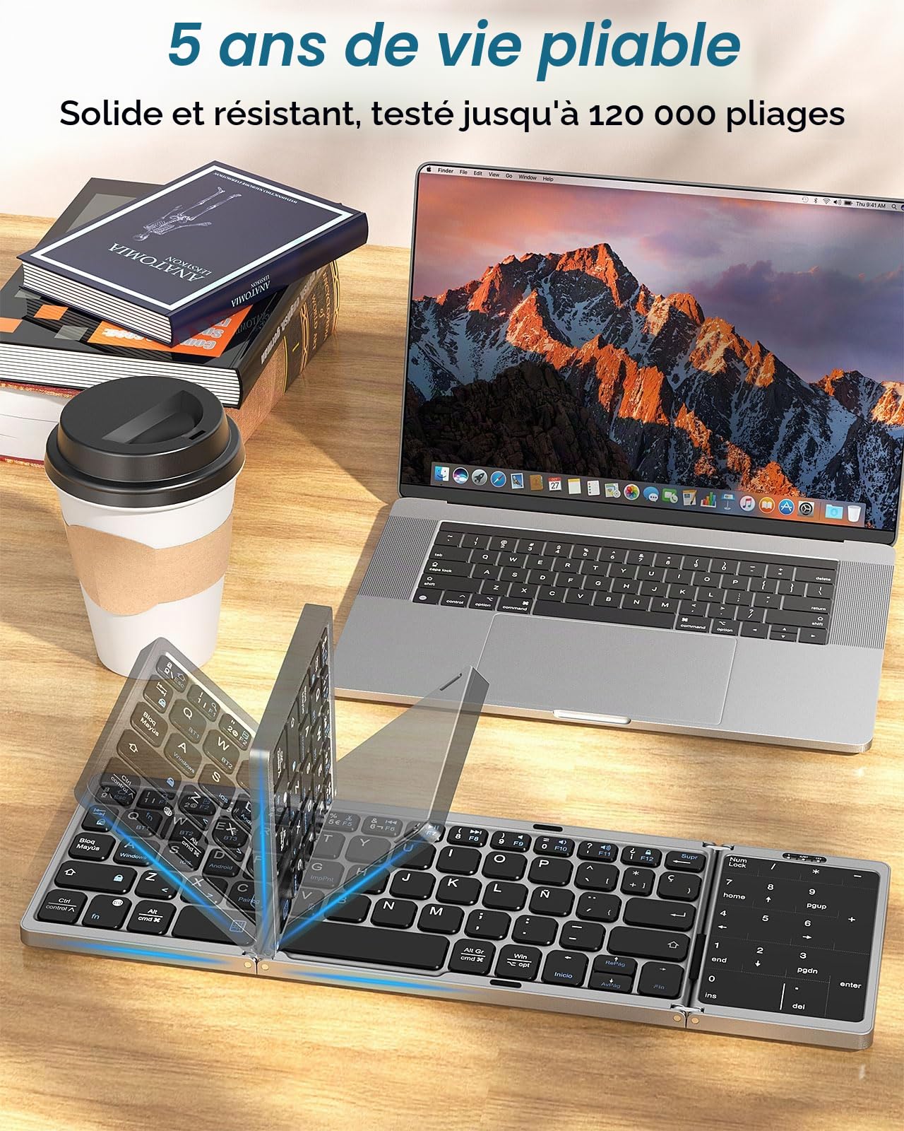 MoKo Clavier Bluetooth Pliable, sans Fil, QWERTY Mini Clavier Espagnol