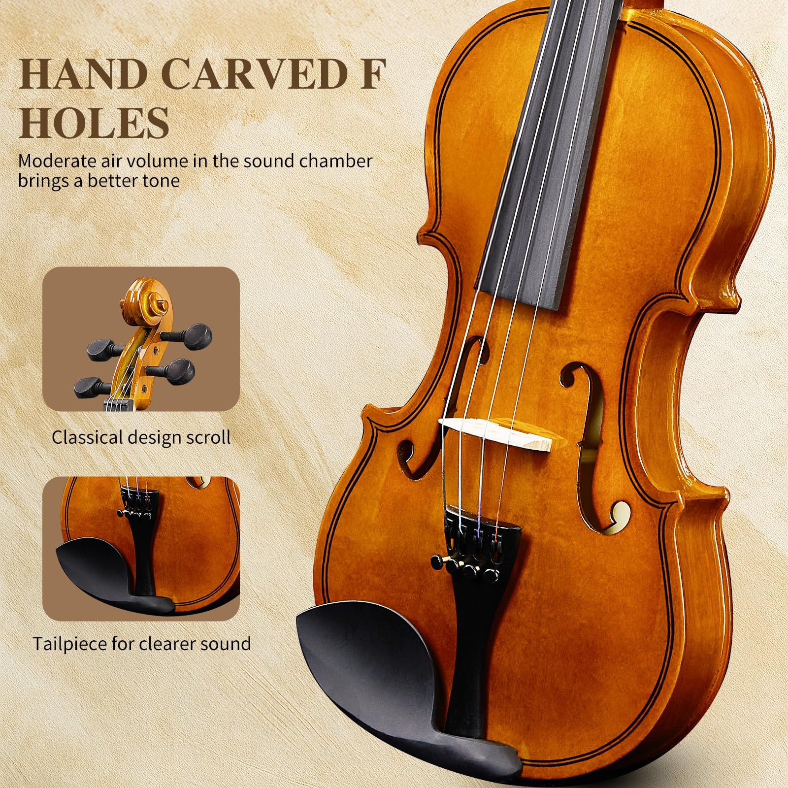 Ktaxon Violino full size, violino acustico 1/2 con custodia portatile, adesivo guida per dita, panno per lucidatura, muto, set extra di corde per violino, spalliera, colofonia e archetto