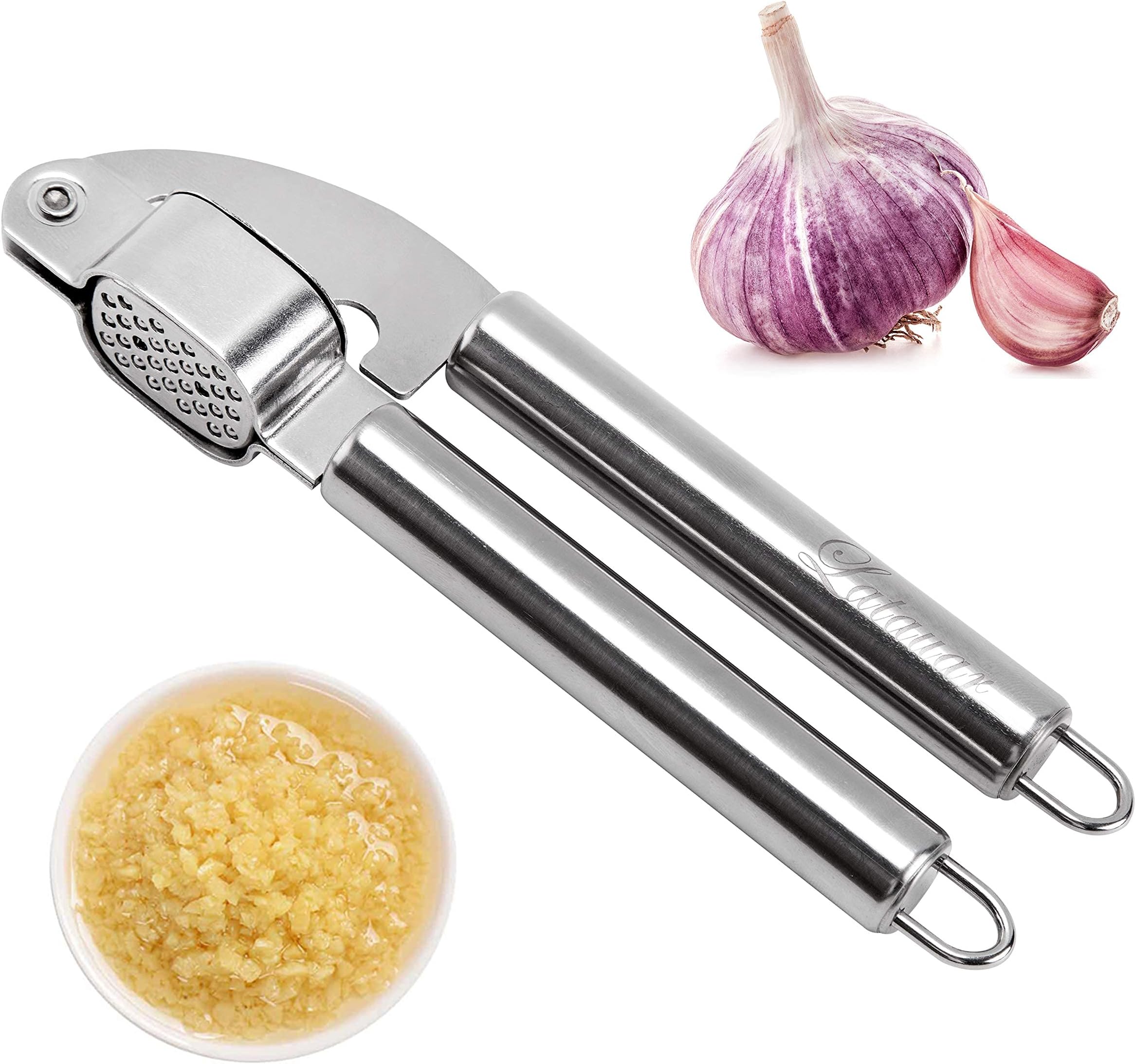 Latauar Garlic Press, Stainless Steel Mincer and Crusher, Dishwasher Safe