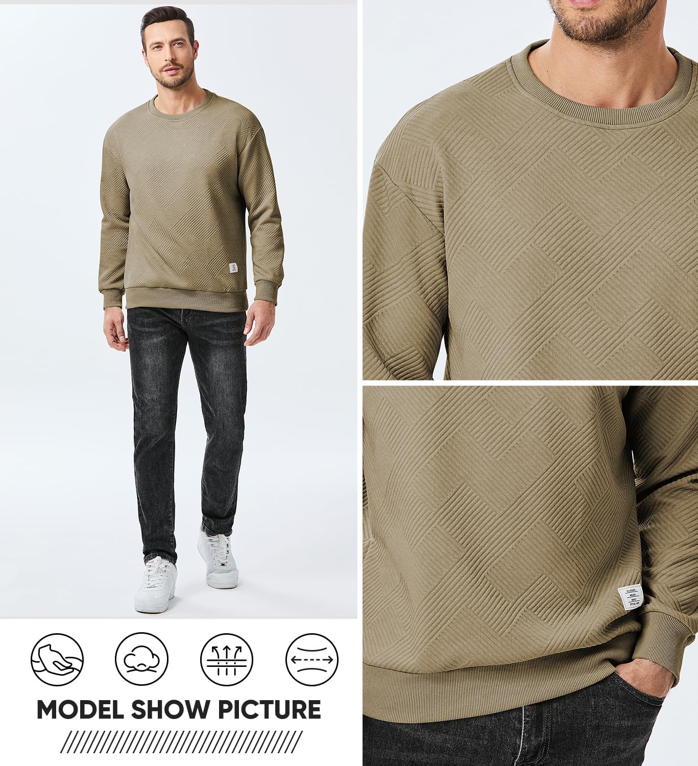 JMIERR Men's Crewneck Sweatshirt Casual Long Sleeve Geometric Texture Sweatshirts Fashion Pullover Shirts - Image 5