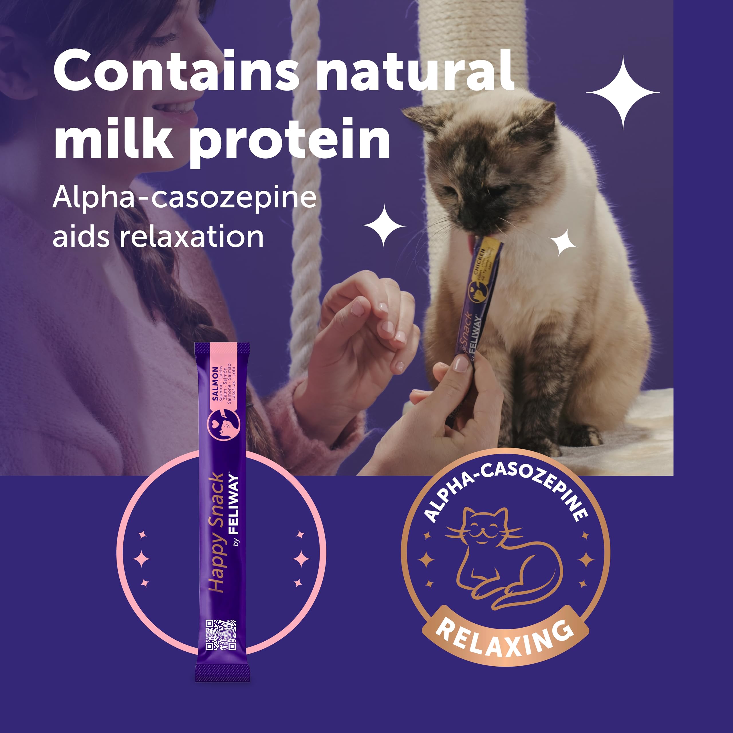Happy Snack by FELIWAY Salmon - Delicious Calming Creamy Cat Treats, 6 snack sticks - Helps cats feel calmer and promotes bonding - Image 3