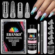 EBANKU Poly Gel Nail Forms Kit - 4 Shapes Reusable Dual Forms for Builder Gel, Nail Mold Kit with 2.5oz Slip Solution, Brush, File, 5PCS Clips - 12 Sizes