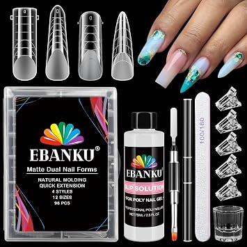 EBANKU Poly Gel Nail Forms Kit - 4 Shapes Reusable Dual Forms