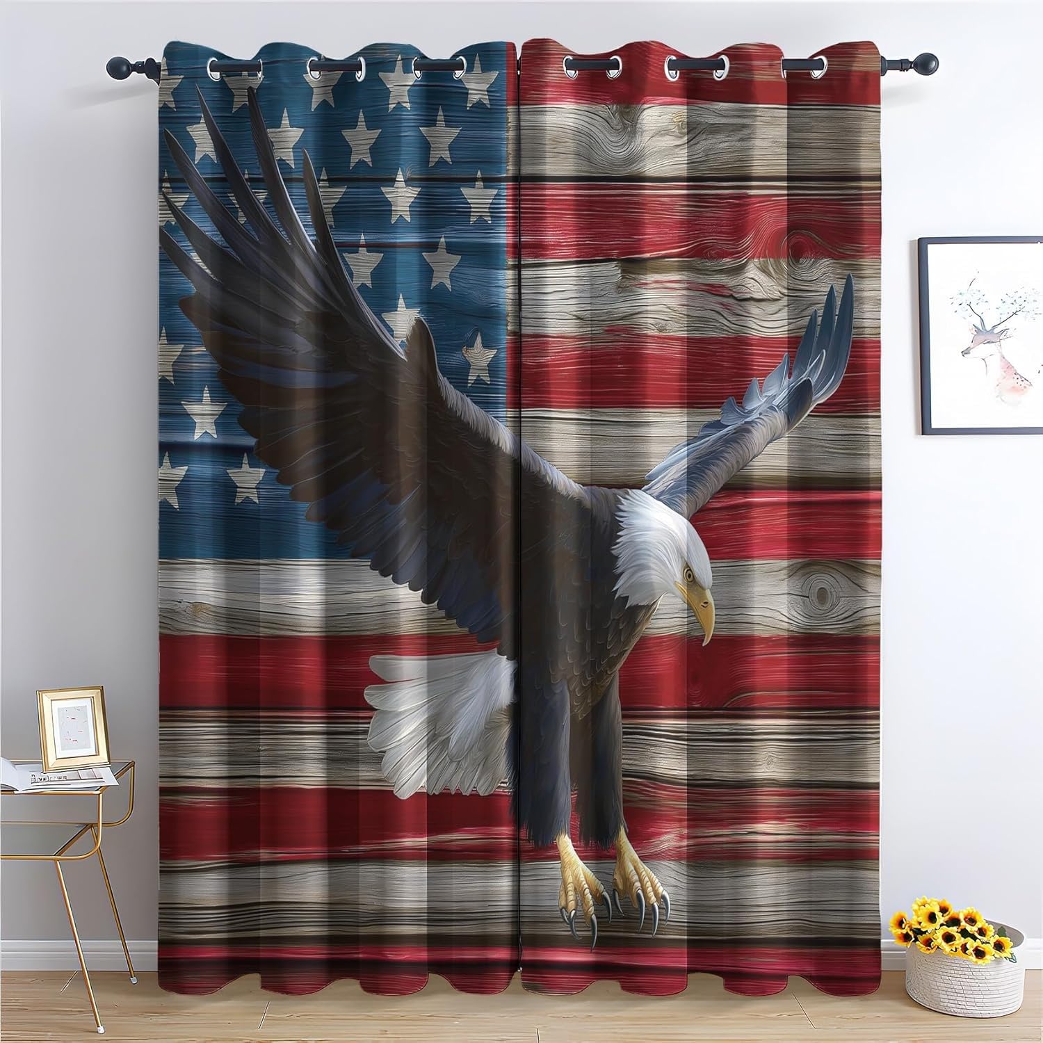 Generisch Vorhänge Amerikanischer Stil Thermovorhang Kälteschutz Seeadler Blickdicht Ösenschal für Gardinen Wohnzimmer & Schlafzimmer H 245 x B 140 cm 2er Set B147