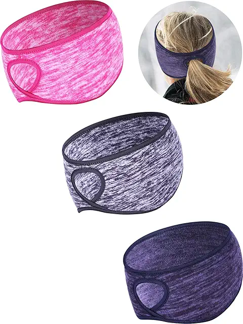 3-Pack Fleece Ponytail Headbands - Winter Ear Warmers for Women's Sports
