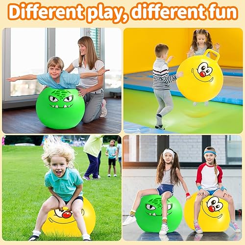 Miniatura 7 de Hymaz 2 Pelotas Saltarinas, Pelotas Inflables que Rebotan de 18 Pulgadas a Granel con Mango para Niños de 3-5 Años, Pelota Inflable de Salto y