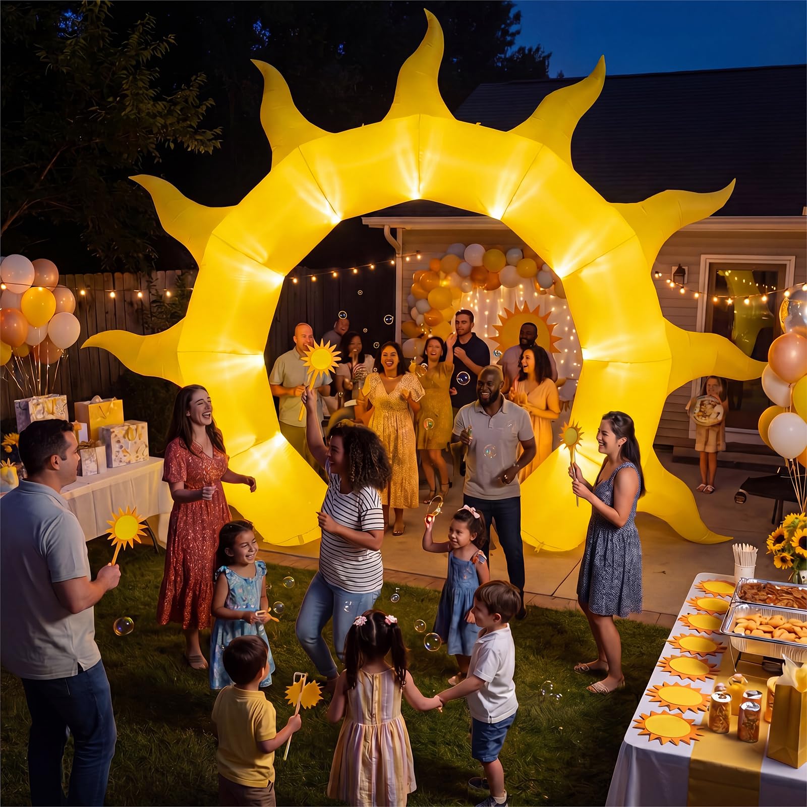 Seenelling Arco gonfiabile estivo da 3,5 m con luci a LED, decorazione gigante per baby shower, compleanno, festa in spiaggia in piscina e decorazione per giardino all'aperto