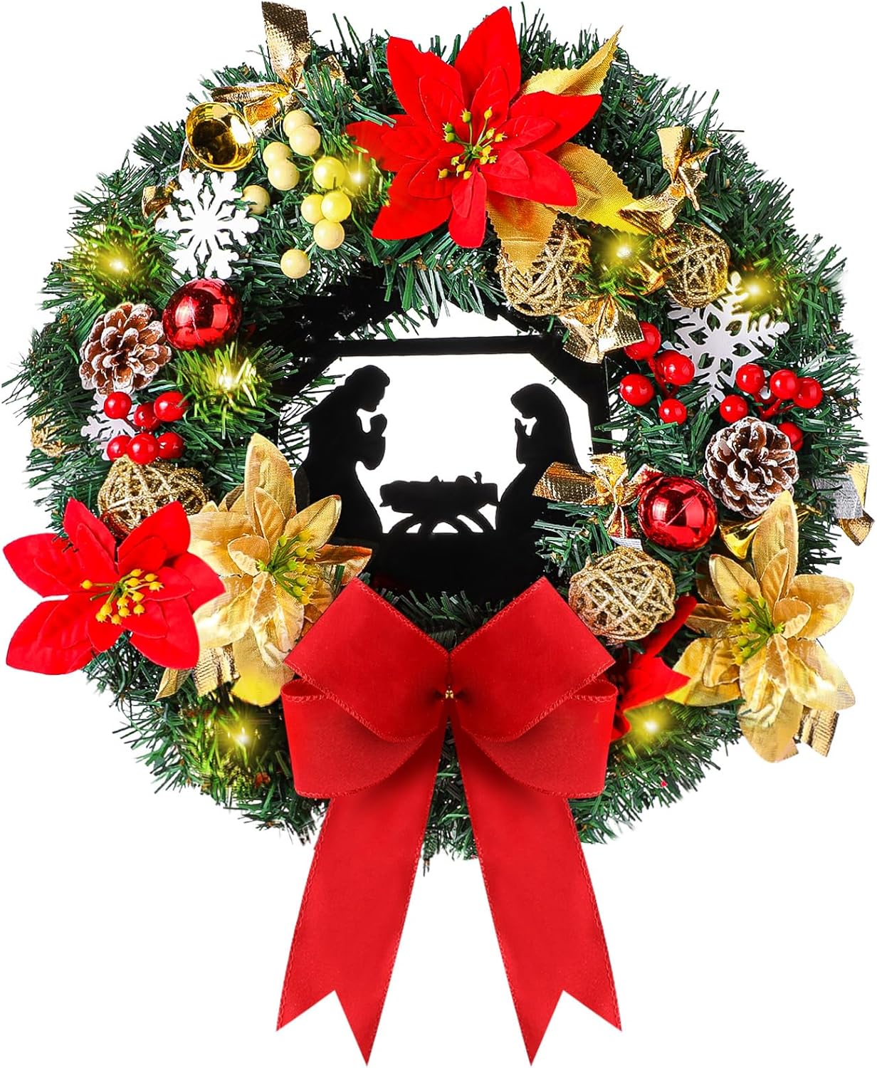 Riceshoot Christmas Lighted Nativity Scene Wreath 18 Inches