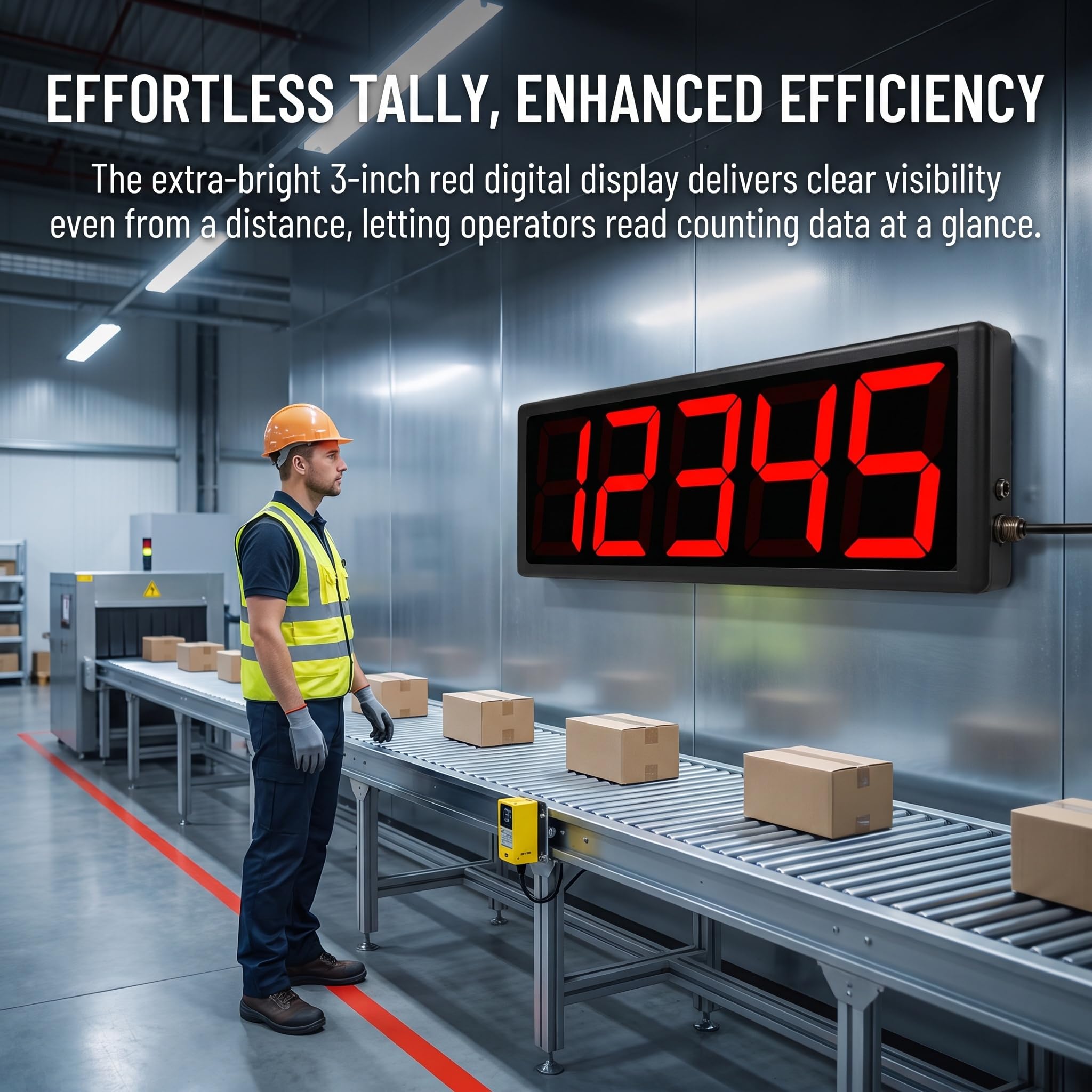 Contador Digital Led De 12", Pantalla Led De 6 Dígitos, Cuenta hasta 999999 con Sensor Infrarrojo, Rango De Sensor Ajustable De 30 A 70 Cm, para Líneas De Montaje, Talleres, Fábricas Y