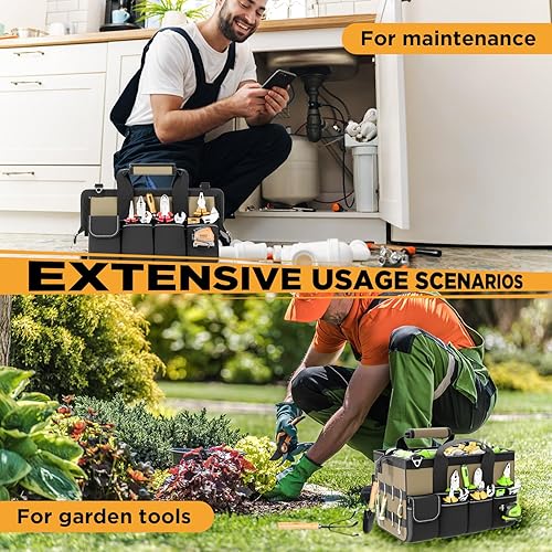 Miniatura 7 de Goovilla Bolsa de herramientas de 15.5 pulgadas con 1 bolsa  Caja de herramientas portátil de 17 bolsillos con correa ajustable, mango suave y